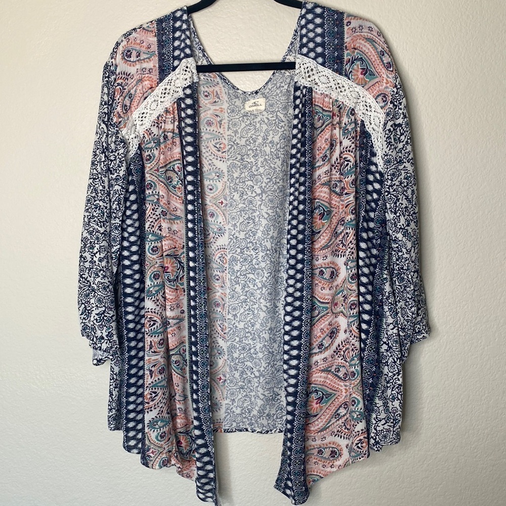 O’Neill floral kimono shawl women’s XS/S light gauzy 3/4 length sleeve EUC
